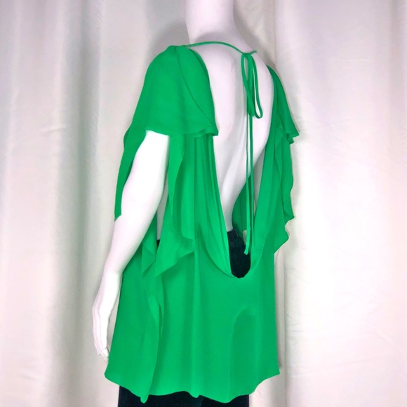 Halston Heritage Green Silk Tie & Open Back Blouse - Picture 4 of 15